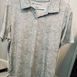Oxford Golf shirt. Size XL. Light gray color with rose print.